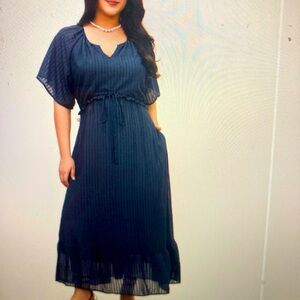 NWT “jIN” tiered flounce hem gauze dress. Navy. 2X 18 20 fully lined.